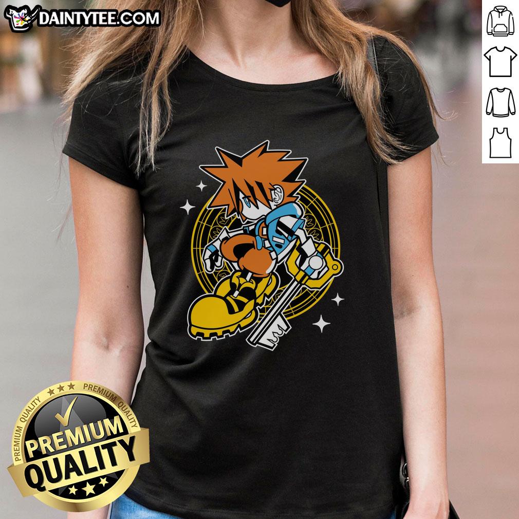 pretty-kingdom-heart-sora-kid-ladies-tee Alt Text: Pretty Kingdom Heart Sora kid ladies tee featuring vibrant graphics of Sora from the Kingdom Hearts series.