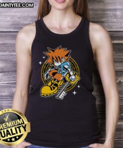 Kid wearing a Pretty Kingdom Heart Sora tank top, showcasing vibrant colors and iconic character design for young fans.