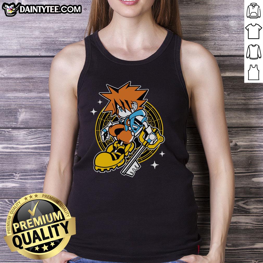 pretty-kingdom-heart-sora-kid-tank-top Kid wearing a Pretty Kingdom Heart Sora tank top, showcasing vibrant colors and iconic character design for young fans.