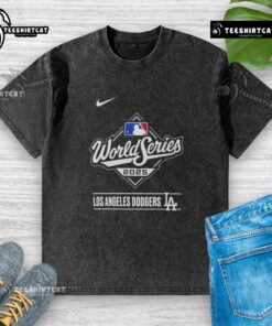 Pretty Los Angeles Dodgers 2025 National League Champions logo on a washed t-shirt, perfect for baseball fans.