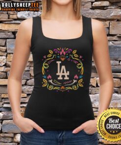 Pretty Los Angeles Dodgers Dia de los Muertos MLB celebration tank top featuring vibrant colors and festive designs.