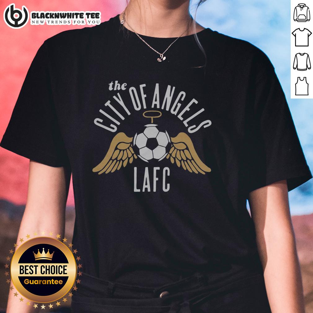 Pretty Los Angeles Football Club The City Of Angels Ladies Tee Alt Text: Pretty Los Angeles Football Club City of Angels ladies tee showcasing stylish design and team pride.