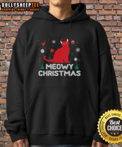 Adorable 'Pretty Meowy Christmas' cute hoodie with festive cat design, perfect for holiday celebrations and cozy winter wear.
