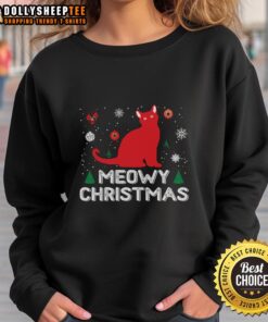 Cute sweatshirt featuring 'Pretty Meowy Christmas' design with festive cat graphics, perfect for holiday wear.
