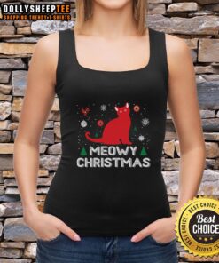 Pretty Meowy Christmas cute tank top featuring playful cat graphics and festive colors, perfect for holiday celebrations.