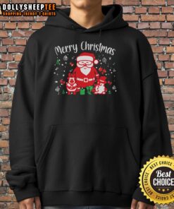 Cute hoodie featuring a Merry Christmas design with Santa and a snowman, perfect for festive holiday celebrations.