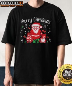 Pretty Merry Christmas Santa Snowman cute T-shirt featuring festive designs perfect for holiday cheer and celebrations.
