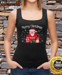 Cute tank top featuring a festive Merry Christmas design with Santa and a snowman, perfect for holiday celebrations.