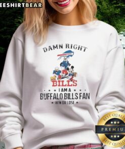 Pretty Mickey and Friends sweatshirt for Buffalo Bills fans, showcasing team spirit with 'Damn Right I Am' slogan.