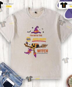 Pretty Napa Auto Parts Halloween washed t-shirt featuring a witch design, perfect for festive celebrations.