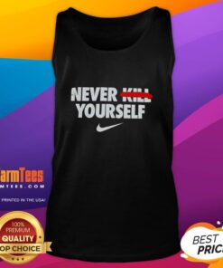 Pretty Never Kill Yourself Nike Logo Tank Top in black, featuring bold graphics for a stylish, motivational look.