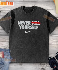 Pretty Never Kill Yourself Nike logo washed t-shirt in vibrant colors, perfect for casual streetwear style.