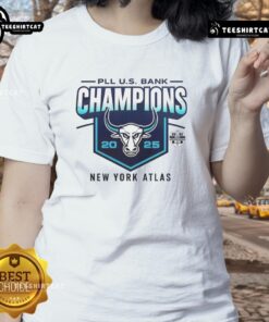 Pretty New York Atlas Lacrosse Champions 2025 ladies tee design featuring vibrant colors and a stylish fit.