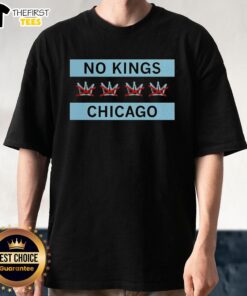 Pretty No Kings Chicago Flag T-Shirt featuring a vibrant design celebrating Chicago's iconic flag and culture.
