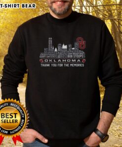 Pretty Oklahoma Sooners skyline sweatshirt featuring player names and 'Thank You for the Memories' design.