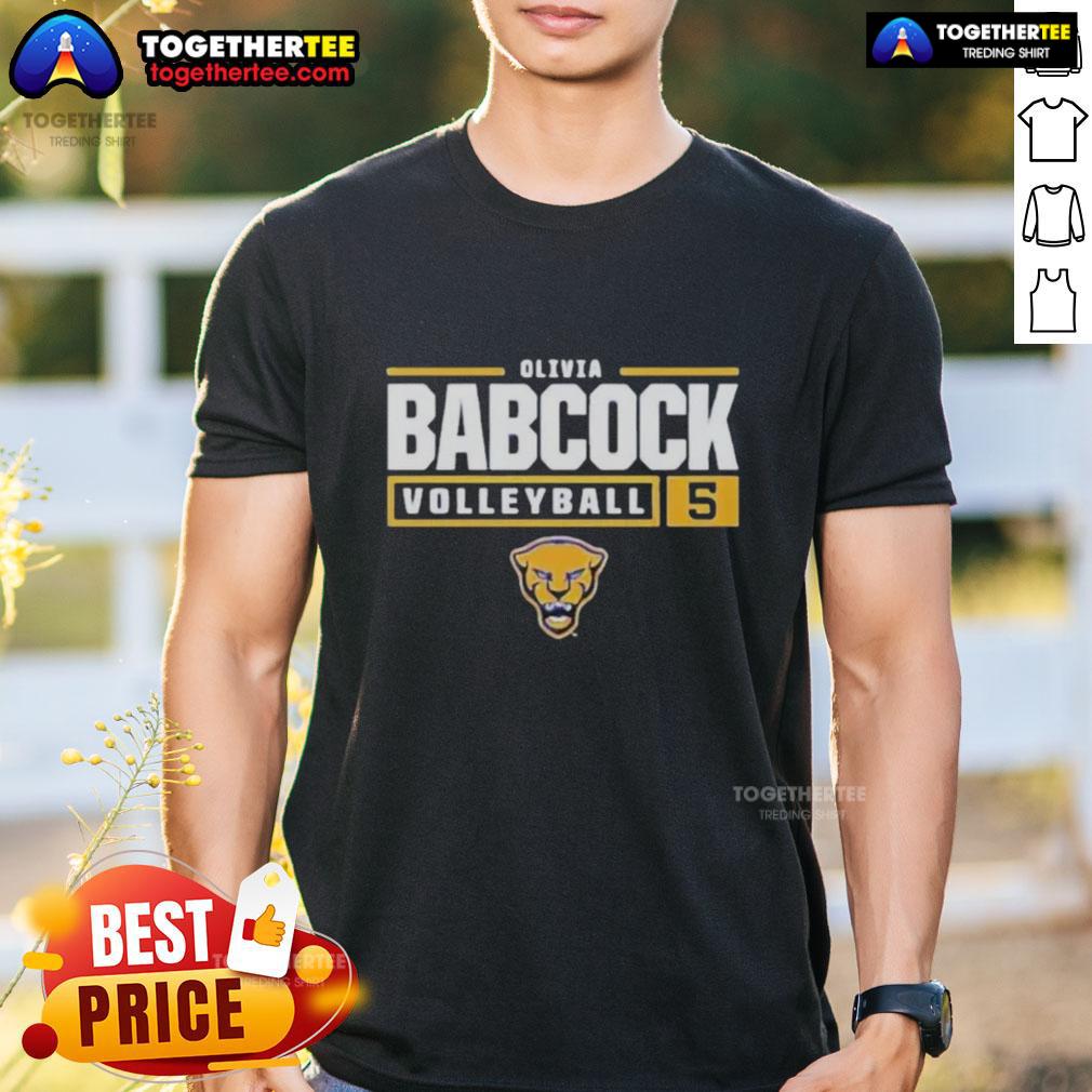 Pretty Olivia Babcock Volleyball Player Pitt Panthers T Shirt Pretty Olivia Babcock, Pitt Panthers volleyball player, wearing a stylish team T-shirt during a game.