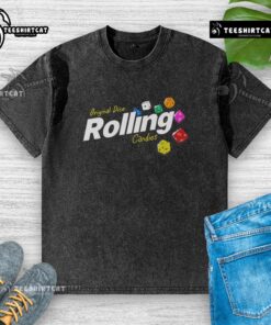 Alt Text: Pretty Original Dice Rolling Candies Washed T-Shirt featuring colorful candy dice design on a soft fabric background.