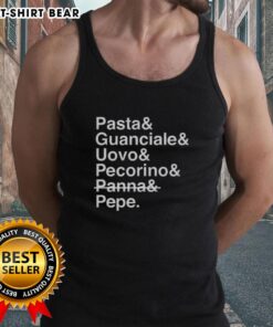 Stylish tank top featuring 'Pretty Pasta' design with guanciale, uovo, pecorino, panna, and pepe for food lovers.