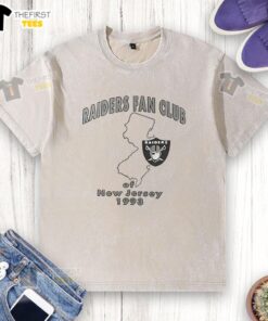Vintage 1993 Pretty Raiders Fan Club of New Jersey washed t-shirt featuring classic football lover design.