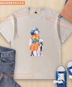 Pretty Rei orange Fanta washed t-shirt displayed on a hanger, showcasing its vibrant color and casual style.