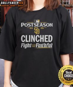 Pretty San Diego Padres 2025 MLB Postseason Clinched Ladies Tee showcasing team spirit and style for loyal fans.