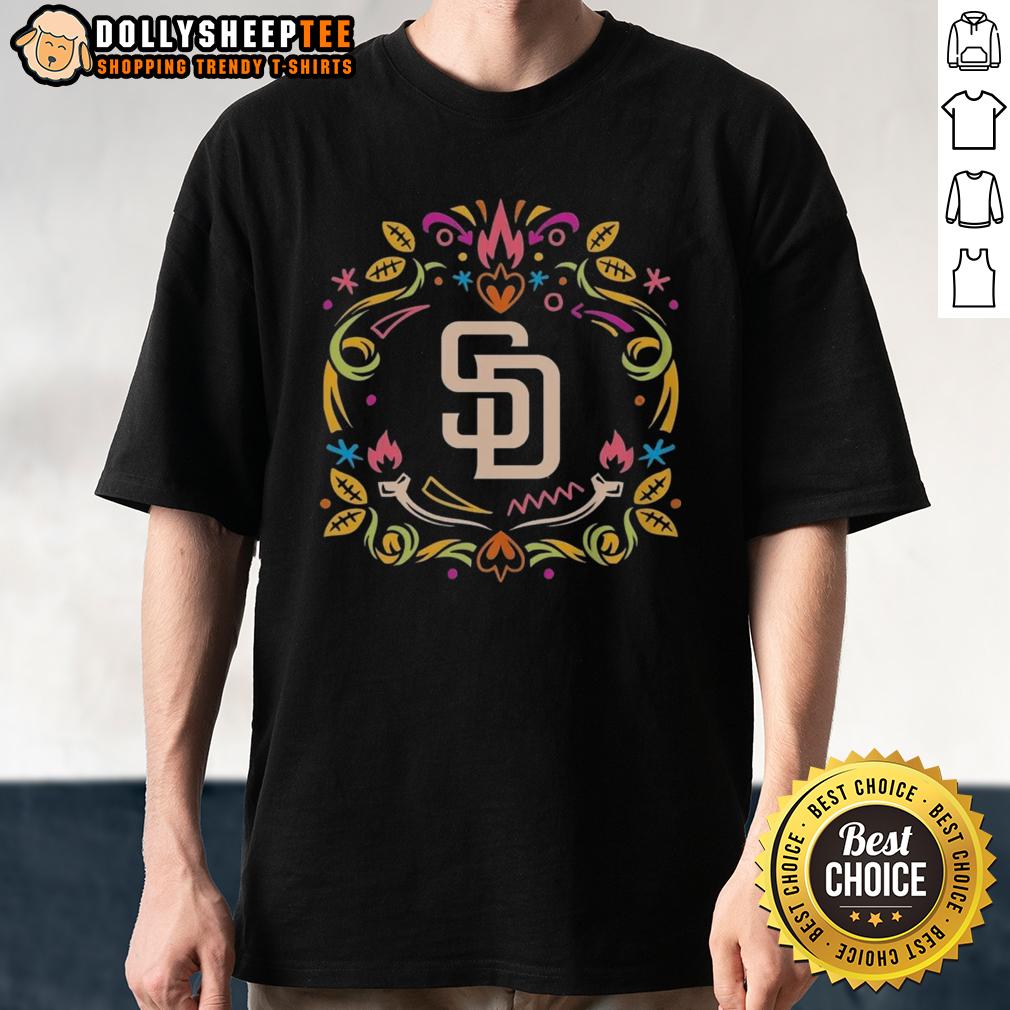 Pretty San Diego Padres Día De Los Muertos Mlb Celebration T Shirt Alt Text: Pretty San Diego Padres Da De Los Muertos MLB Celebration T-Shirt featuring colorful designs and festive themes.