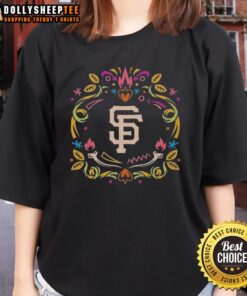 Pretty San Francisco Giants Dia de los Muertos MLB celebration ladies tee featuring vibrant colors and festive designs.