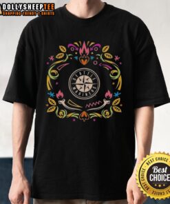 Pretty Seattle Mariners Da De Los Muertos MLB celebration T-shirt featuring vibrant colors and festive designs.