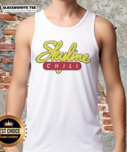 Pretty Skyline Chili logo tank top featuring a vibrant design, perfect for fans of Cincinnati's iconic chili brand.