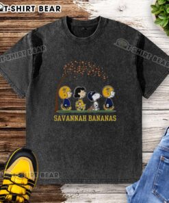 Pretty Snoopy and Friends Peanuts x Savannah Bananas baseball autumn washed t-shirt featuring vibrant graphics.