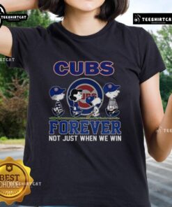 Pretty Snoopy and Friends X Chicago Cubs Forever tee for baseball lovers, perfect for ladies who cheer on their team.