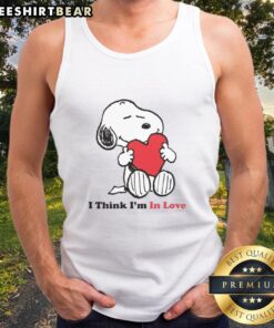 Pretty Snoopy I Think I'm In Love tank top featuring a cute Snoopy graphic, perfect for casual, playful outfits.