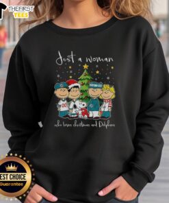 Alt Text: Pretty Snoopy Noel Miami Dolphins sweatshirt featuring a festive Christmas tree design for women, 2025 edition.