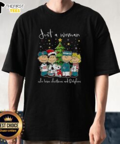 Alt Text: Pretty Snoopy Noel Miami Dolphins Christmas Tree T-Shirt for Women, 2025 festive design featuring Snoopy and Dolphins logo.