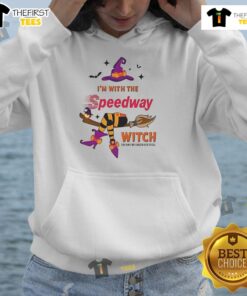 Pretty Speedway Halloween hoodie featuring a witch casting a spell, perfect for festive fall celebrations.