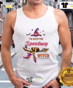Alt Text: Halloween tank top featuring a witch and spell design, perfect for spooky season at the Pretty Speedway.