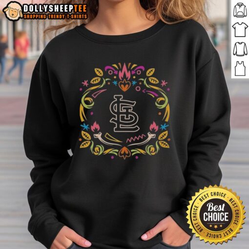 St. Louis Cardinals Dia de los Muertos sweatshirt featuring vibrant colors and festive designs for MLB fans.