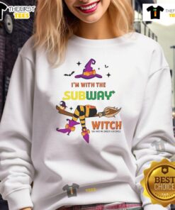 Pretty subway sweatshirt featuring a witch design, perfect for Halloween celebrations and showcasing your festive spirit.