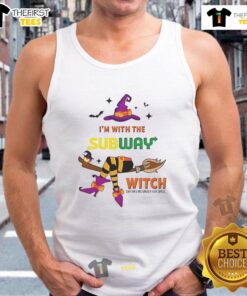 Halloween tank top featuring a witch casting a spell in a subway, perfect for festive celebrations.