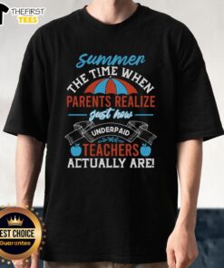 Alt Text: Pretty Summer T-Shirt highlighting how underpaid teachers are, perfect for parents to show support and awareness.