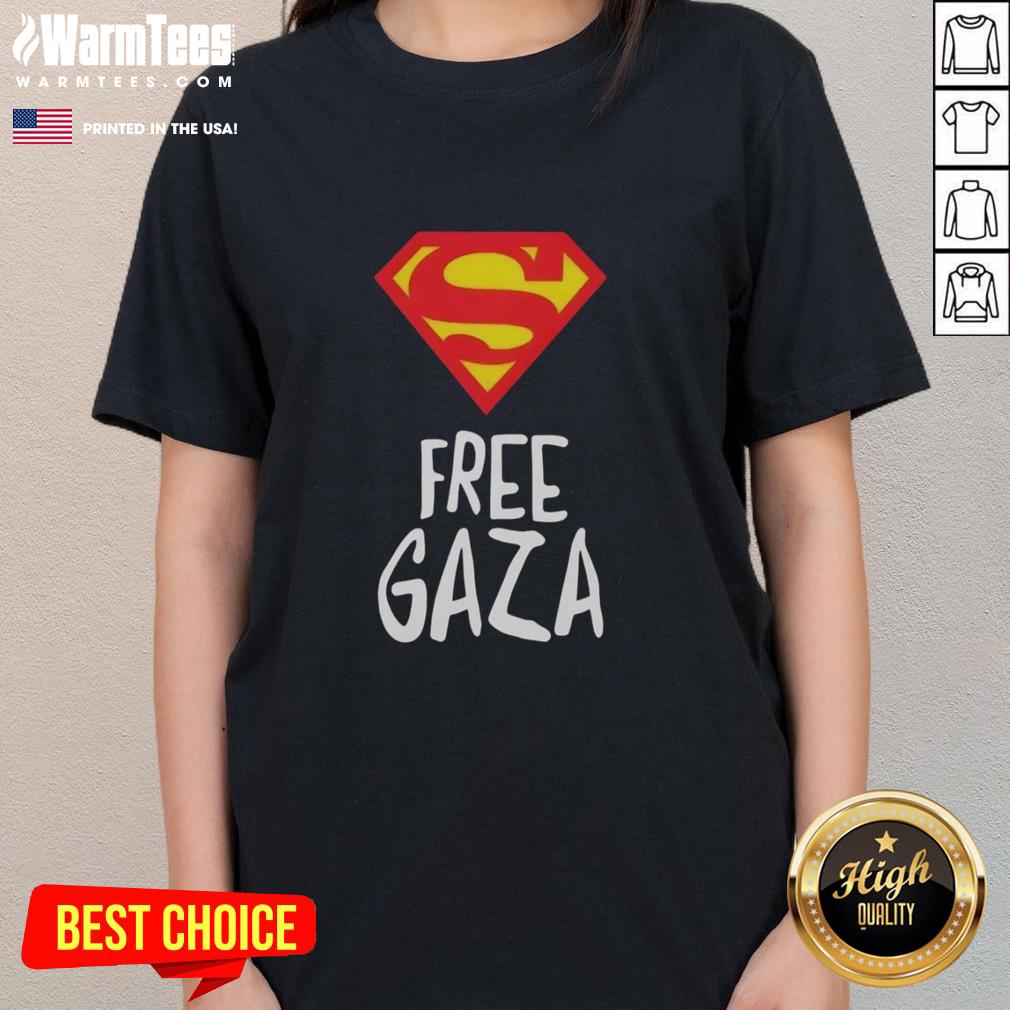 pretty-superman-free-gaza-ladies-tee Pretty Superman Free Gaza Ladies Tee in vibrant colors, featuring a stylish design for comfortable casual wear.