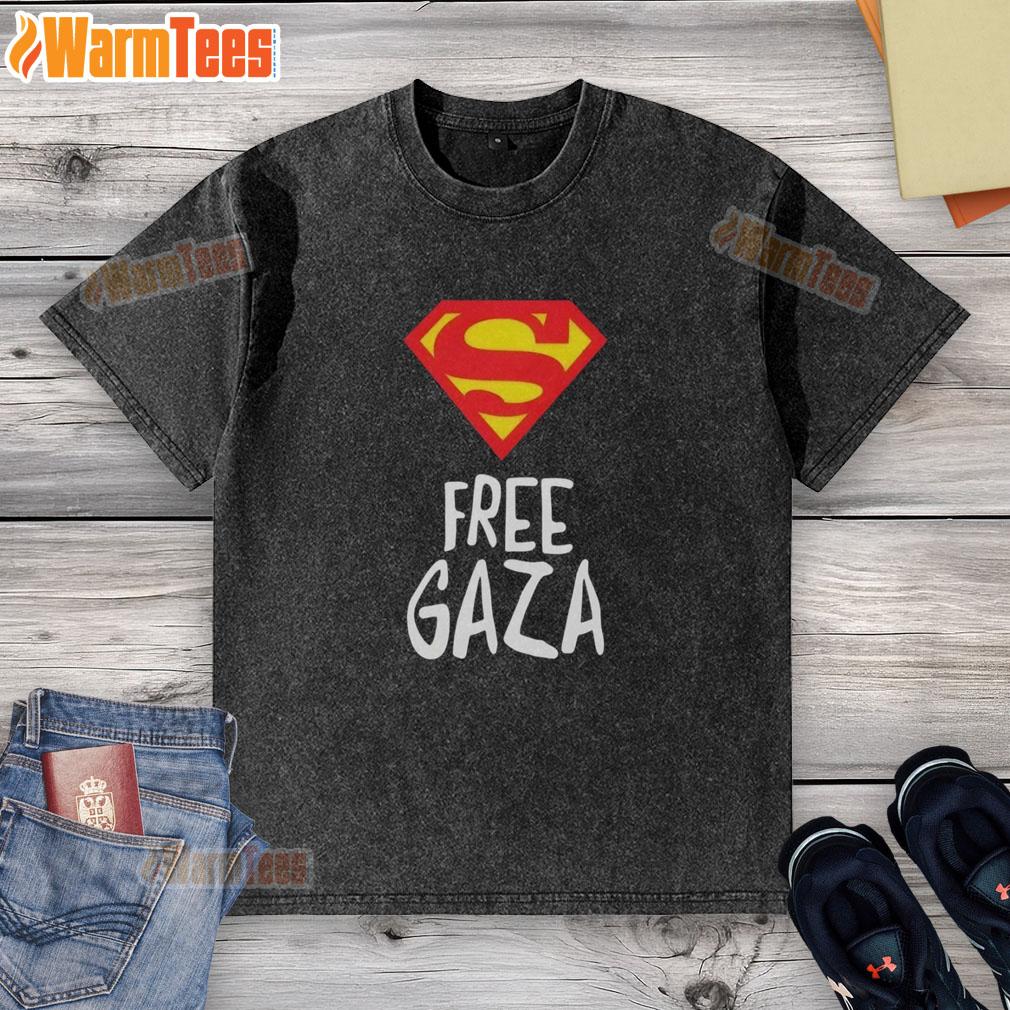 pretty-superman-free-gaza-washed-t-shirt Alt Text: Pretty Superman Free Gaza washed t-shirt featuring a vibrant graphic design supporting peace in Gaza.