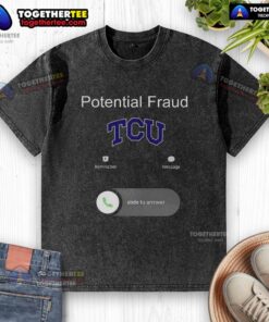 Pretty TCU Potential Fraud Washed T-Shirt featuring a stylish design, perfect for casual wear and school spirit.