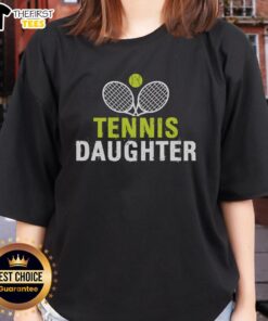 Pretty Tennis Daughter wearing a stylish ladies tee, showcasing a passion for tennis and vibrant athletic fashion.