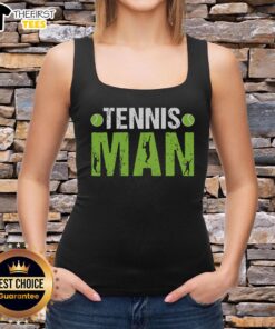 Stylish man wearing a tank top on the tennis court, showcasing a vibrant design and athletic build. Pretty Tennis Man Tank Top.