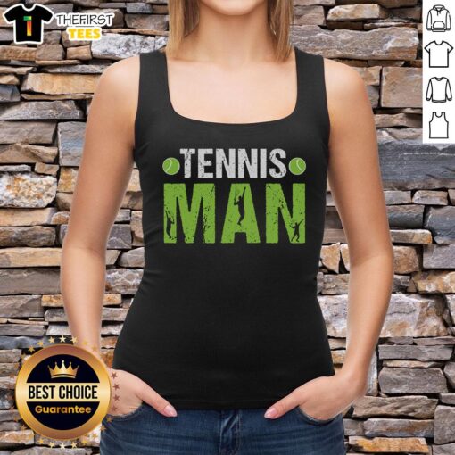 Stylish man wearing a tank top on the tennis court, showcasing a vibrant design and athletic build. Pretty Tennis Man Tank Top.