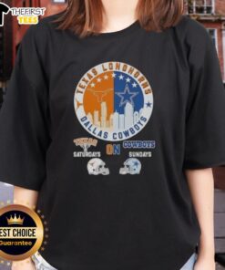 Pretty Texas Longhorns tee for ladies, perfect for Saturdays and Dallas Cowboys Sundays, featuring a skyline design.