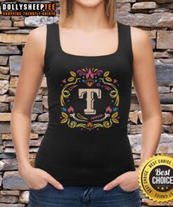 Pretty Texas Rangers Dia de los Muertos MLB celebration tank top featuring vibrant colors and festive designs.