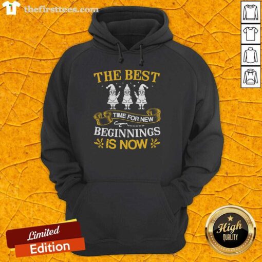 Pretty hoodie with 'The Best Time For New Beginnings Is Now' design, perfect for cozy style and inspiration.