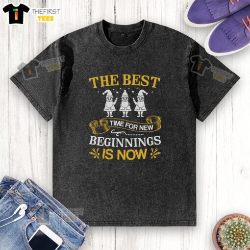 Alt Text: Pretty washed t-shirt with 'The Best Time for New Beginnings Is Now' printed, perfect for casual wear and motivation.